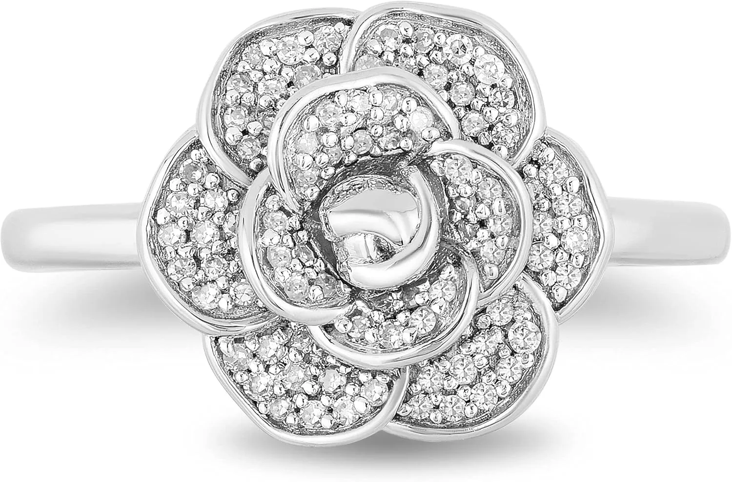 Jewelili Enchanted Disney Fine Jewelry Sterling Silver with 1/5 Cttw Diamonds Cinderella 70th Anniversary Gardenia Flower Ring.
