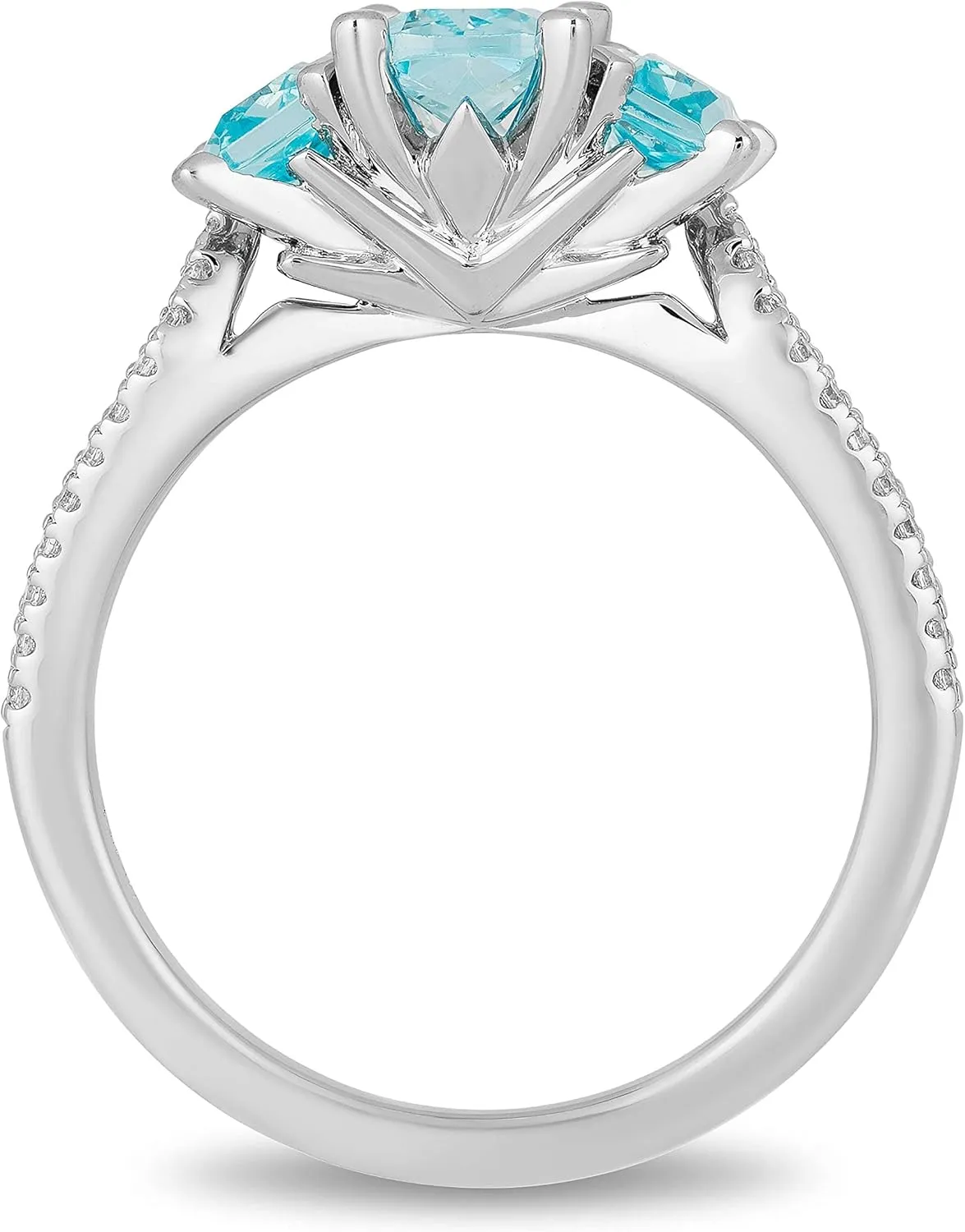 Jewelili Enchanted Disney Fine Jewelry Sterling Silver with 1/8 Cttw Diamond and Sky Blue Topaz Elsa Ring