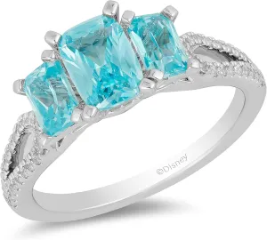 Jewelili Enchanted Disney Fine Jewelry Sterling Silver with 1/8 Cttw Diamond and Sky Blue Topaz Elsa Ring
