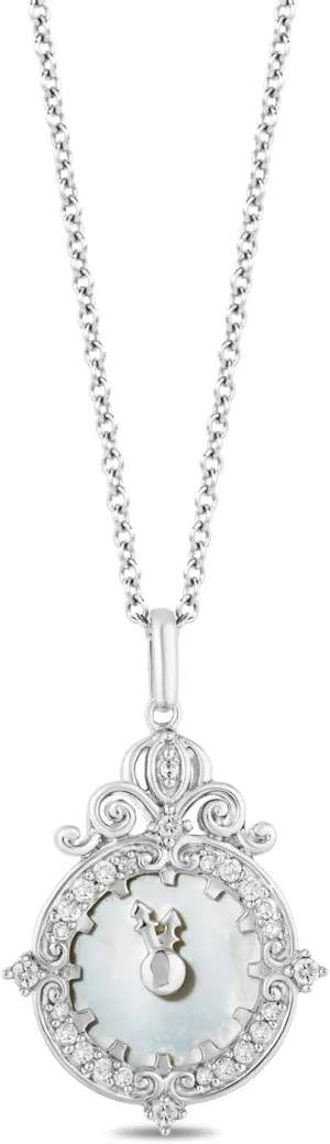 Jewelili Enchanted Disney Fine Jewelry Sterling Silver with 1/8 CTTW Diamonds and Pearl Face Cinderella Clock Pendant