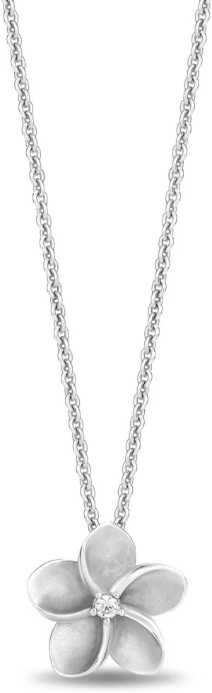 Jewelili Enchanted Disney Fine Jewelry Sterling Silver with Accent Diamonds Moana Plumeria Flower Pendant Necklace
