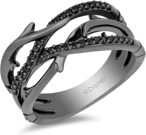 Jewelili Enchanted Disney Fine Jewelry Sterling Silver with Black Rhodium 1/5cttw Maleficent Creeper Ring.