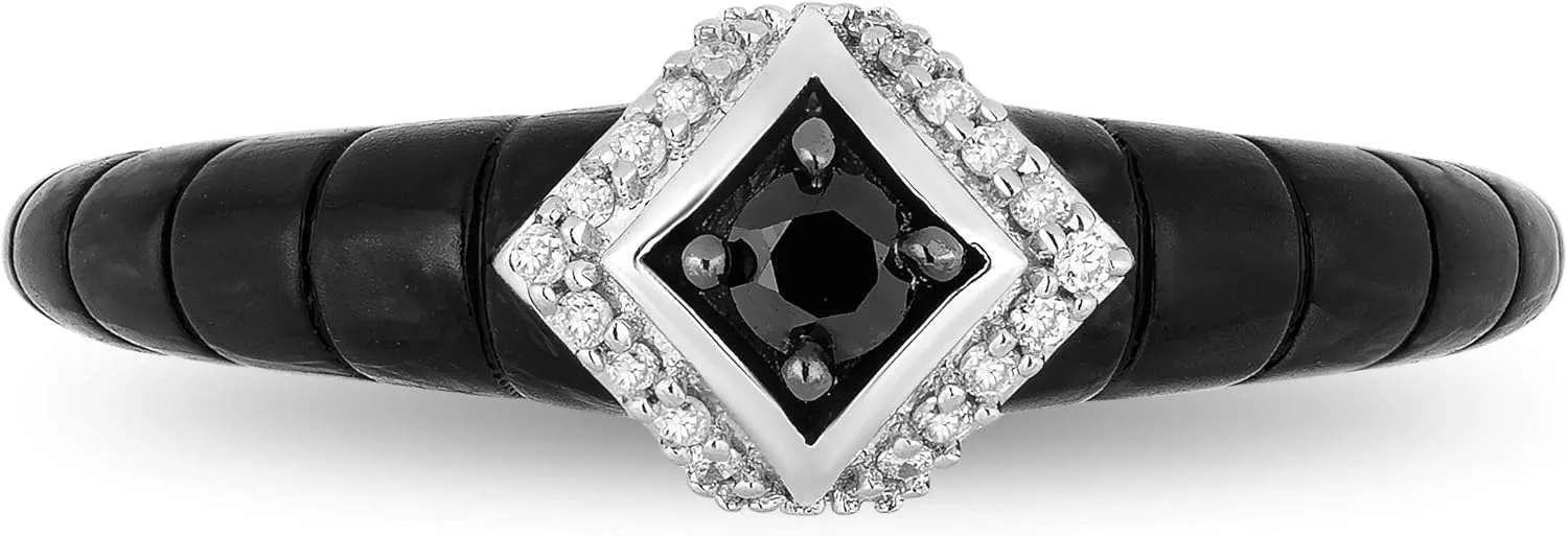 Jewelili Enchanted Disney Fine Jewelry Sterling Silver with Black Rhodium 1/6 CTTW Diamond Maleficent Horn Ring