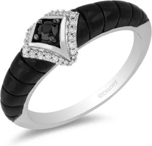 Jewelili Enchanted Disney Fine Jewelry Sterling Silver with Black Rhodium 1/6 CTTW Diamond Maleficent Horn Ring