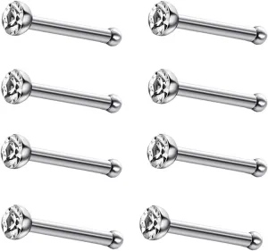 JEWELRIESHOP 40pcs Nose Studs Stainless Steel CZ Nose Rings Pins Piercing Jewelry Bone Studs for Women Men Hypoallergenic 22G