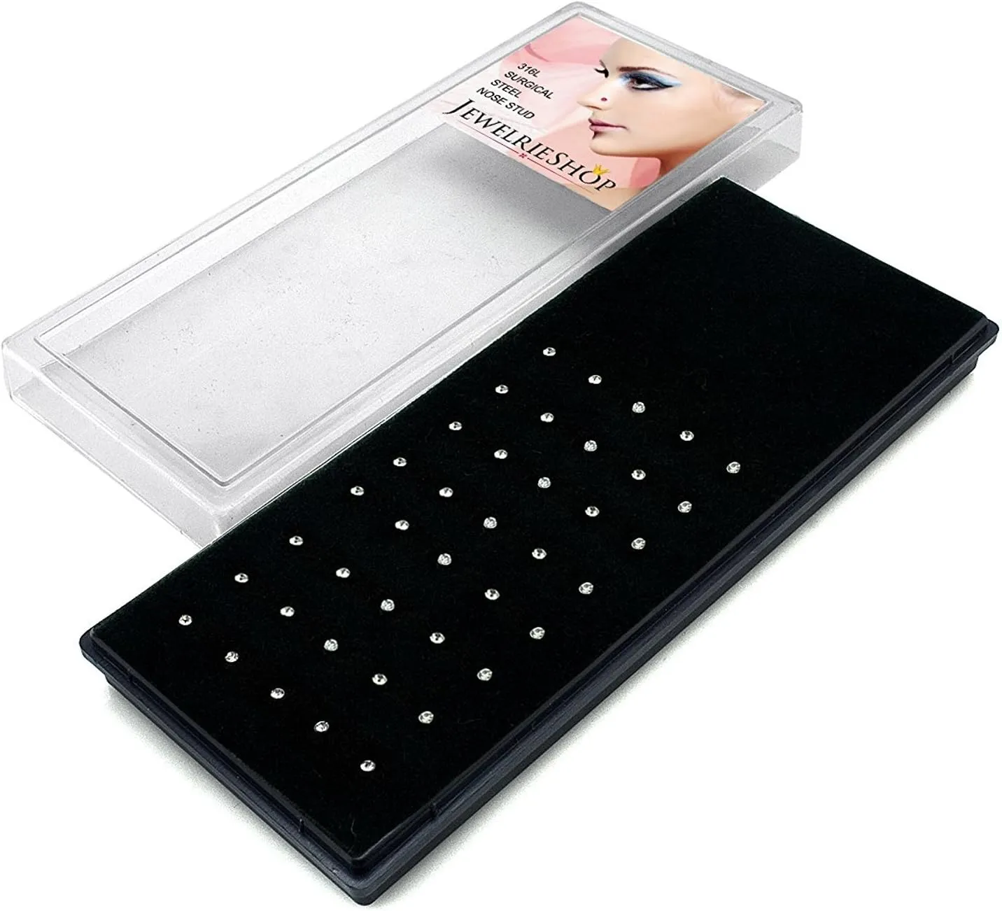 JEWELRIESHOP 40pcs Nose Studs Stainless Steel CZ Nose Rings Pins Piercing Jewelry Bone Studs for Women Men Hypoallergenic 22G