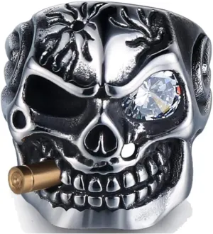 Jude Jewelers Vintage Stainless Steel Gothic Skull Smoking Bullet Biker Cocktail Party Ring