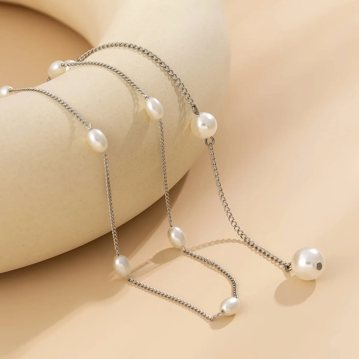 Long Beaded Body Chain with Pearl Tassel Back Chain