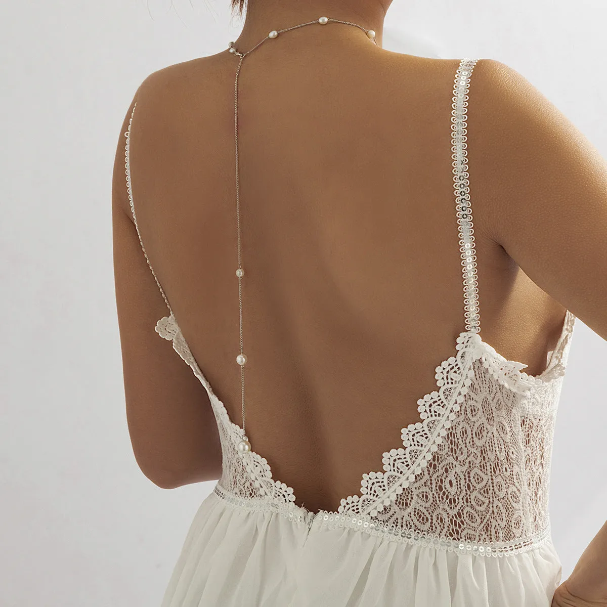 Long Beaded Body Chain with Pearl Tassel Back Chain