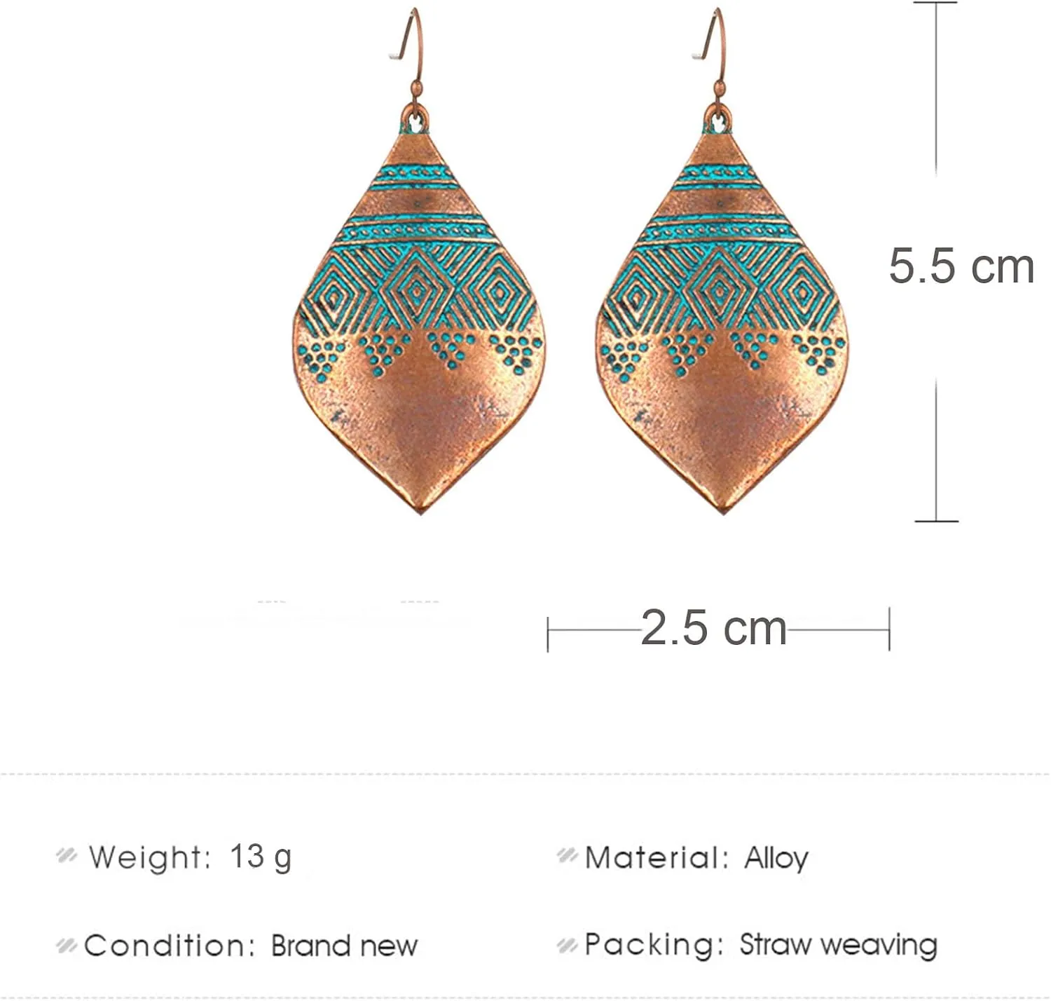 MALOYANVE Bohemian Hammered & Engraved Silver Earrings for Women Unique Handmade Vintage Boho Carved Texture Pattern Dangle Drop Teardrop Earrings Fashion Hippie Jewelry