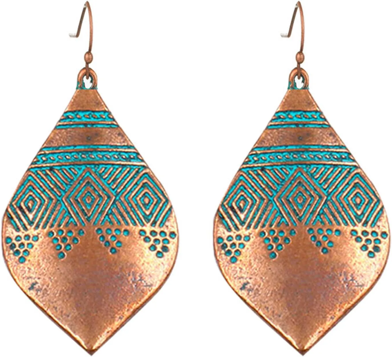 MALOYANVE Bohemian Hammered & Engraved Silver Earrings for Women Unique Handmade Vintage Boho Carved Texture Pattern Dangle Drop Teardrop Earrings Fashion Hippie Jewelry