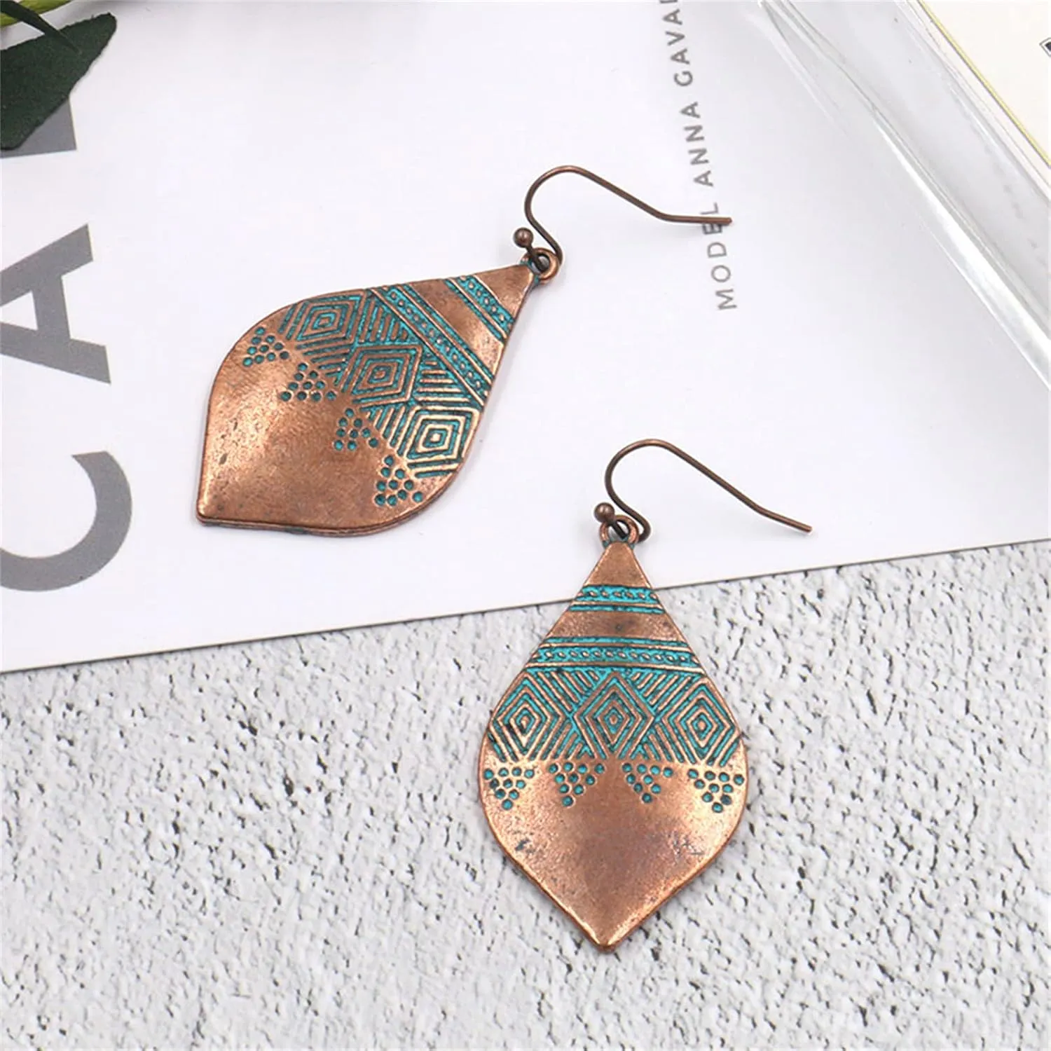 MALOYANVE Bohemian Hammered & Engraved Silver Earrings for Women Unique Handmade Vintage Boho Carved Texture Pattern Dangle Drop Teardrop Earrings Fashion Hippie Jewelry