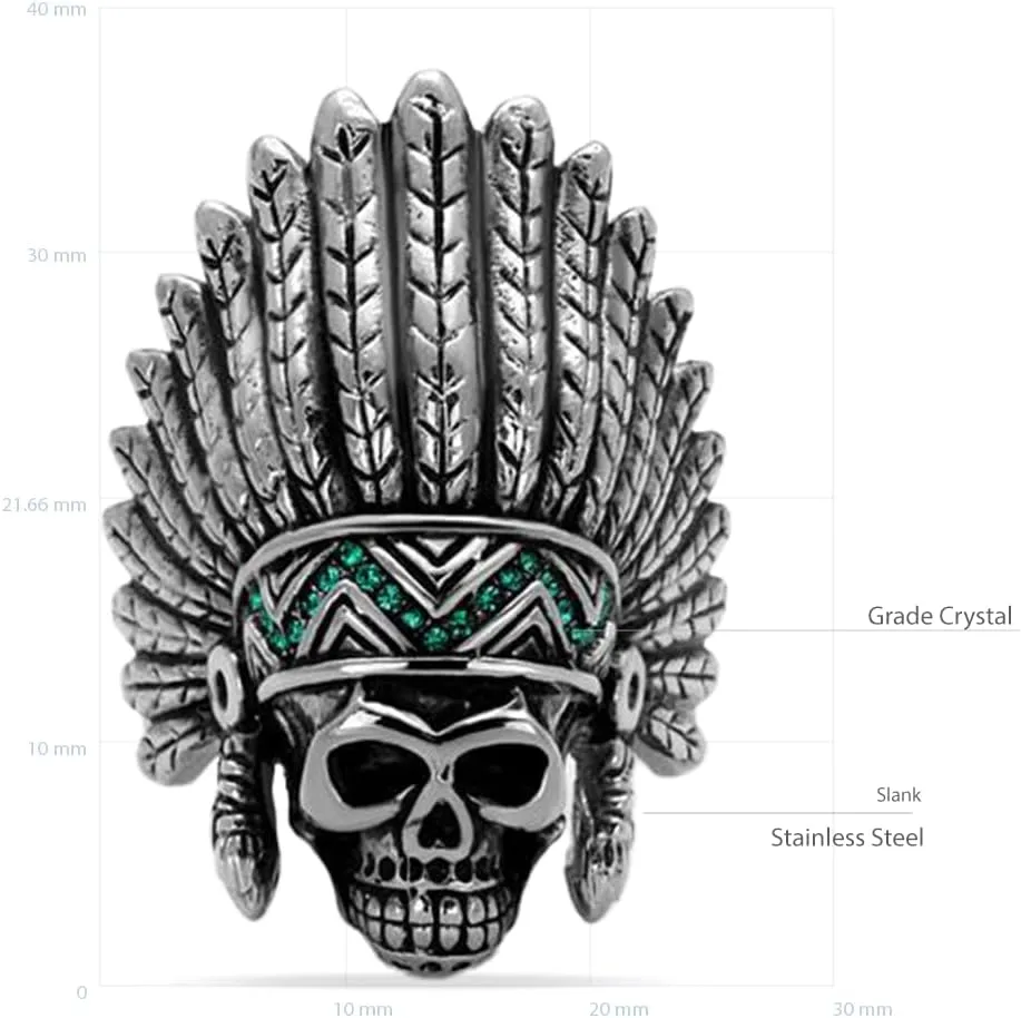 Men's Fashion Skull Native American Apache Headdress Statement Ring in Hypoallergenic Stainless Steel