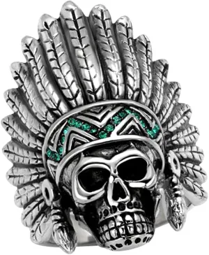 Men's Fashion Skull Native American Apache Headdress Statement Ring in Hypoallergenic Stainless Steel