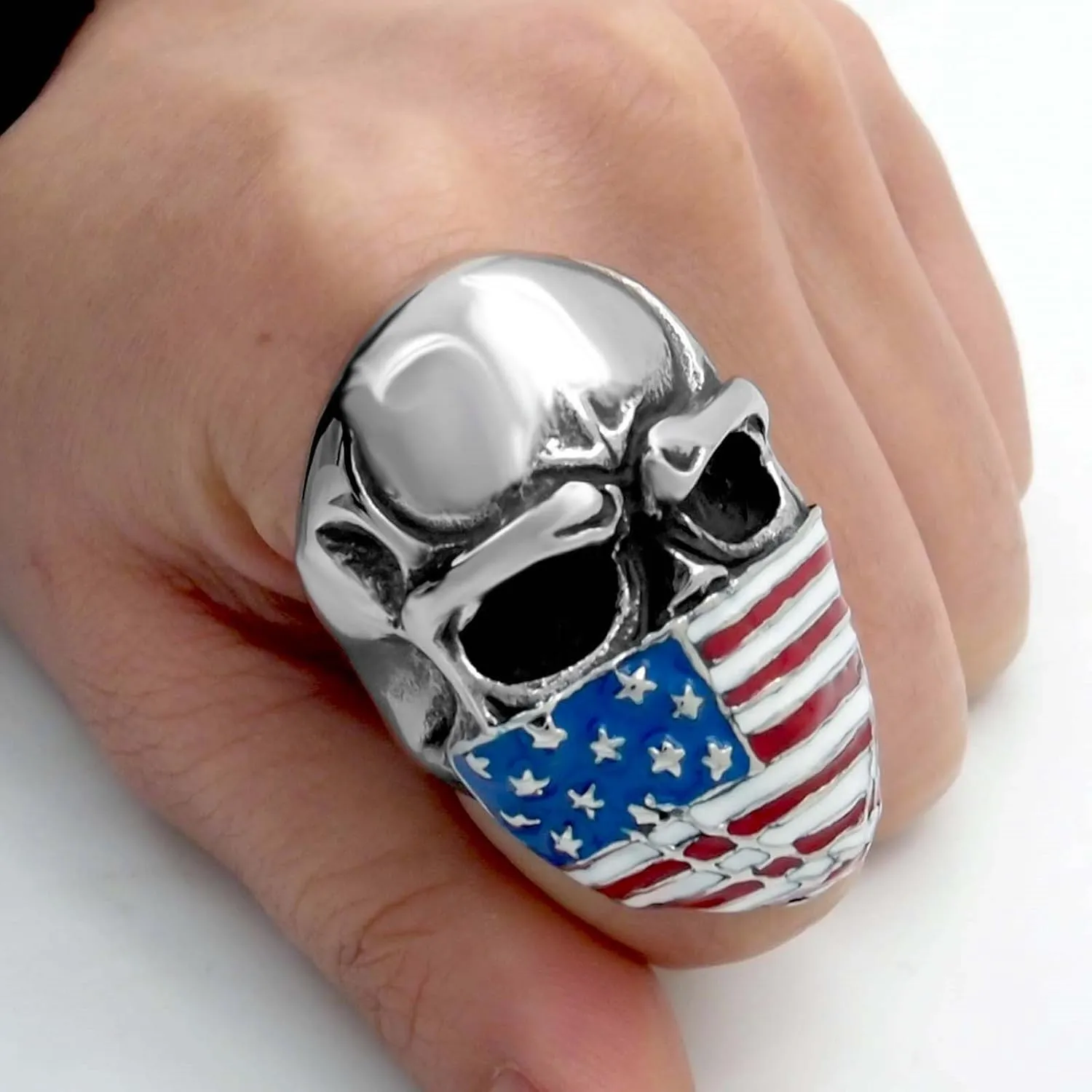 Men's Stainless Steel Ring American Flag Mask Skull Biker Rings, Us size 7 to 15