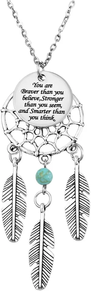 MJartoria Women's Dangling Feather Charms Filigree Tribal Dreamcatcher Pendant Chain Necklace