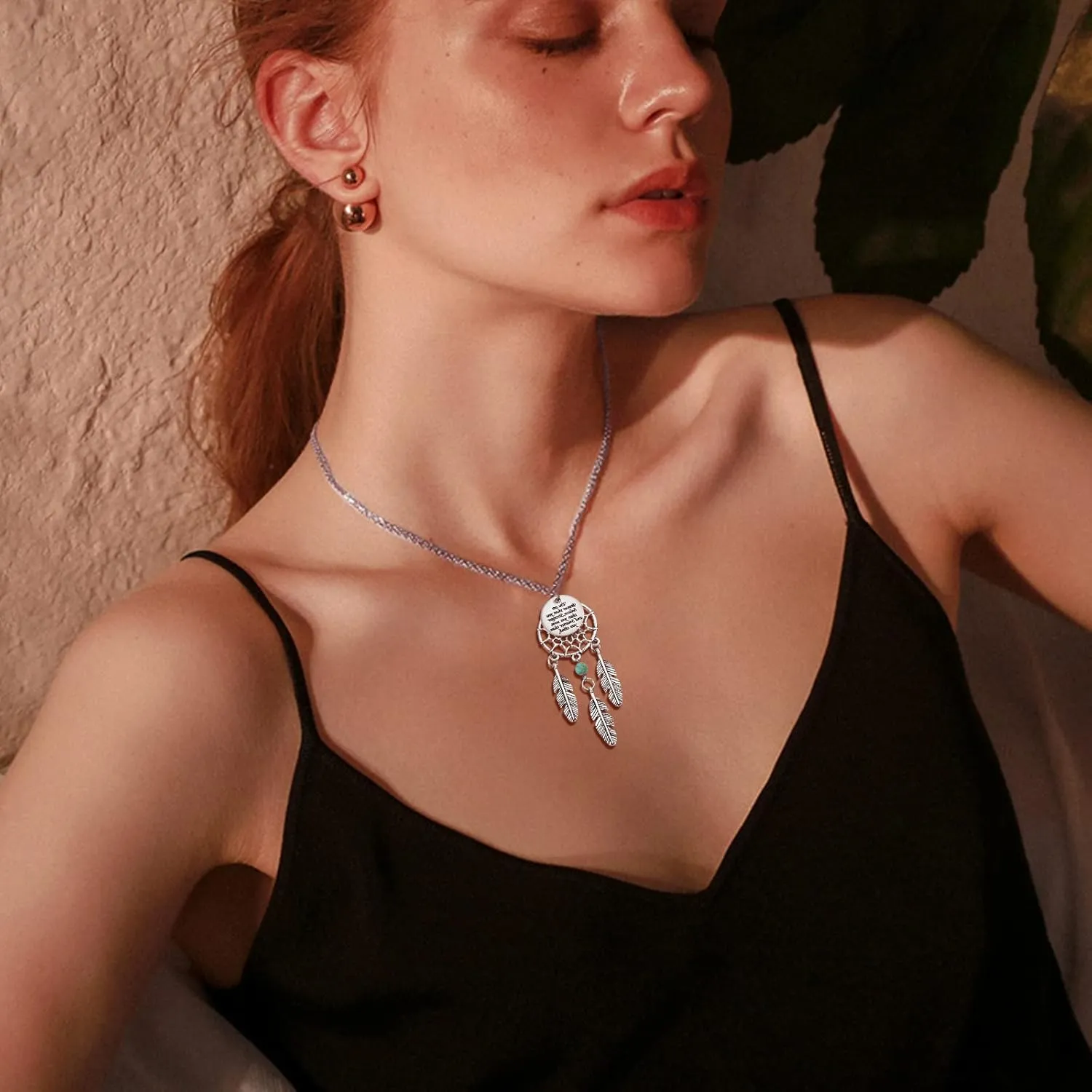 MJartoria Women's Dangling Feather Charms Filigree Tribal Dreamcatcher Pendant Chain Necklace