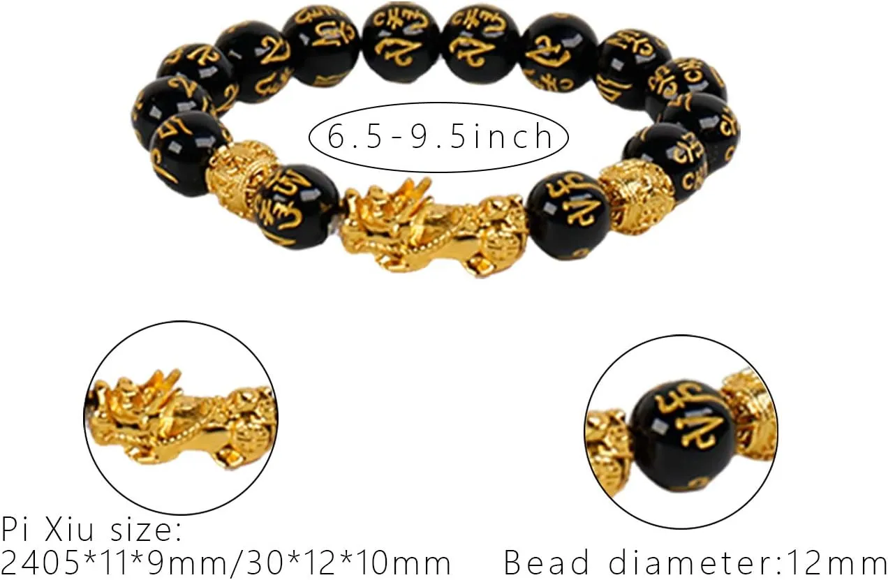 NEWITIN 12 Pieces Feng Shui Bracelets for Men Lucky Bracelet Obsidian Wealth Amulet Bracelet Hand Carved Pi Xiu Bracelets for Men and Women