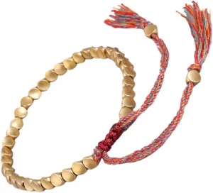 NOLITOY Vintage Style Woven Copper Bead Tassel Bracelet Unisex Alloy Wristband Fashion Jewelry for Couples