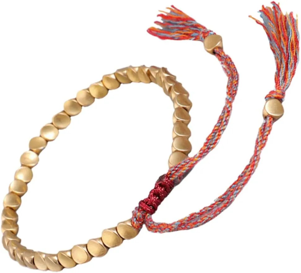NOLITOY Vintage Style Woven Copper Bead Tassel Bracelet Unisex Alloy Wristband Fashion Jewelry for Couples