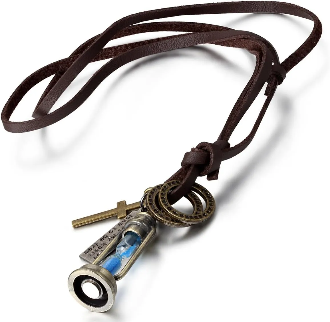 OIDEA Mens Womens Vintage Hourglass Lamp Pendant Necklace with Adjustable Leather Chain for Chirstmas Gifts