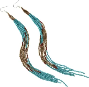 One of a kind Tribal Extra Long Beaded Statement Earrings Handmade