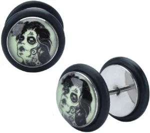 Plugs Earrings Ring Fake Cheater Ear Plug Glow in The Dark Dark Lady Zombie Faux 18g Pair