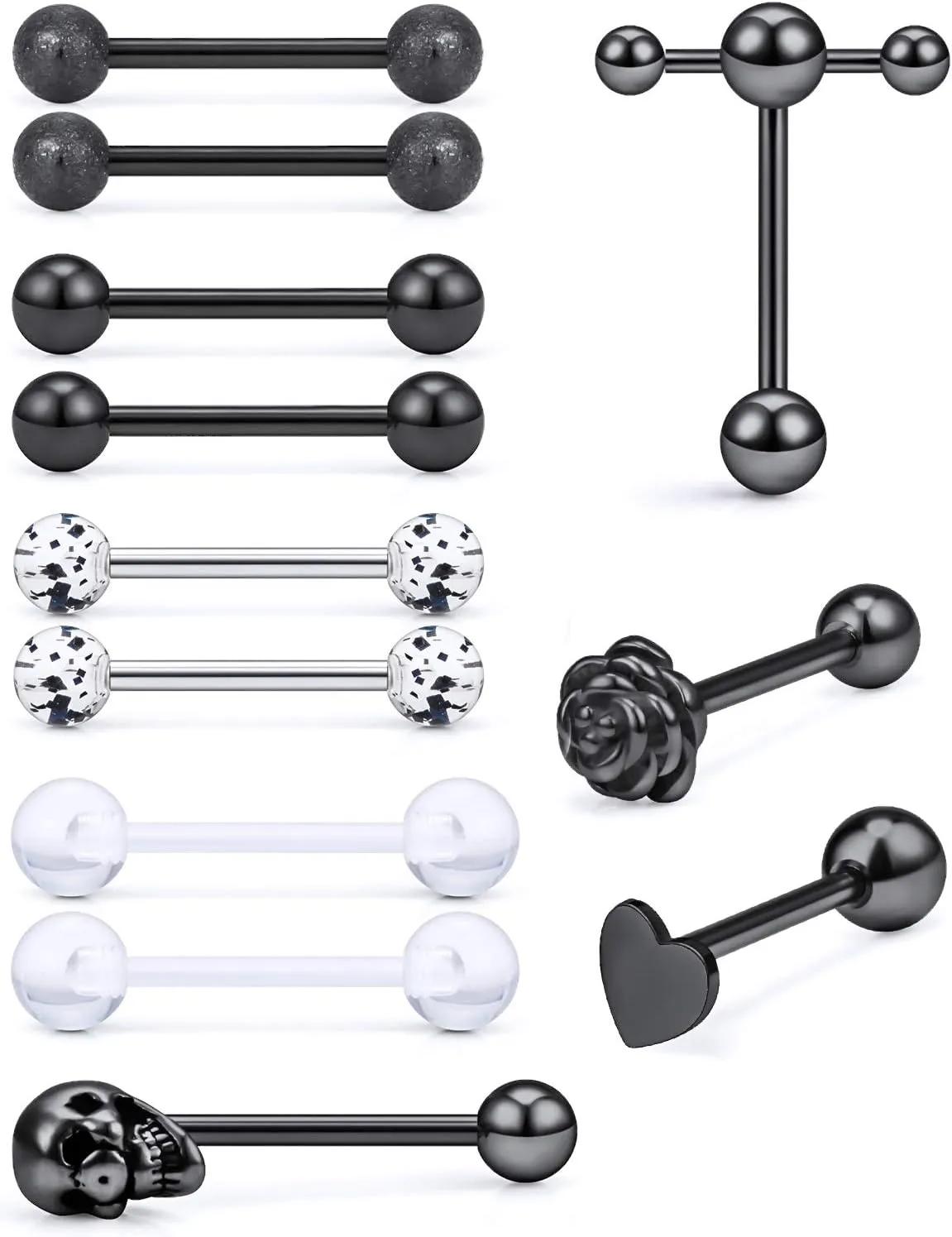 Prjndjw Jewelry, 5/8in(16mm) L, 14G Tongue Piercing Barbells Multicolor Surgical Stainless Steel Long Nipple Piercing Barbells Body Jewelry for Women