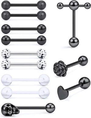 Prjndjw Jewelry, 5/8in(16mm) L, 14G Tongue Piercing Barbells Multicolor Surgical Stainless Steel Long Nipple Piercing Barbells Body Jewelry for Women