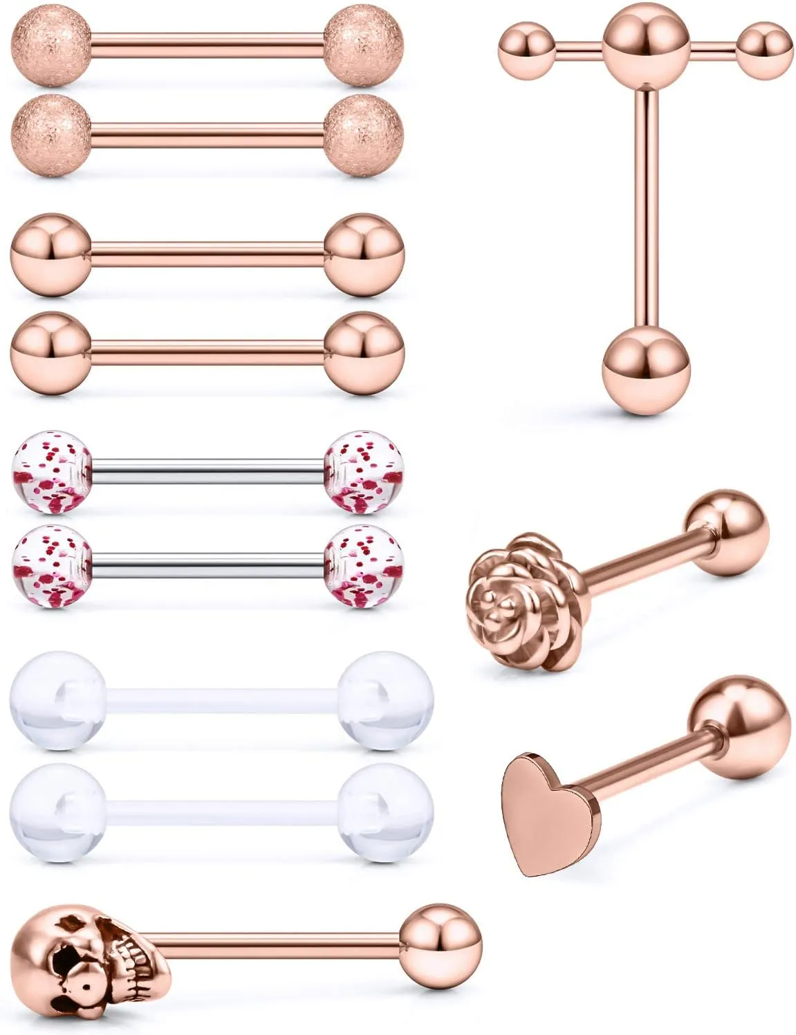 Prjndjw Jewelry, 5/8in(16mm) L, 14G Tongue Piercing Barbells Multicolor Surgical Stainless Steel Long Nipple Piercing Barbells Body Jewelry for Women