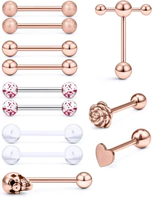 Prjndjw Jewelry, 5/8in(16mm) L, 14G Tongue Piercing Barbells Multicolor Surgical Stainless Steel Long Nipple Piercing Barbells Body Jewelry for Women