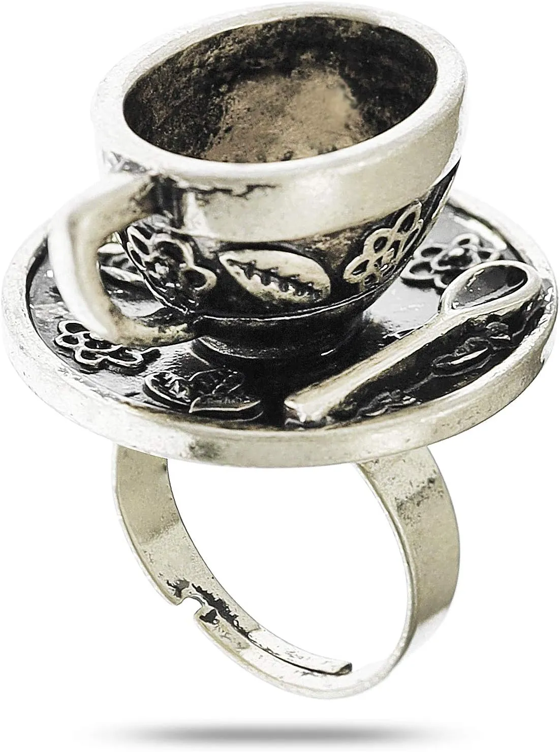 RechicGu Vintage Fairytale 3D Tea Cup Saucer Ring Party Fairy Tale Hatter Wonderland Cosplay Fancy Dress