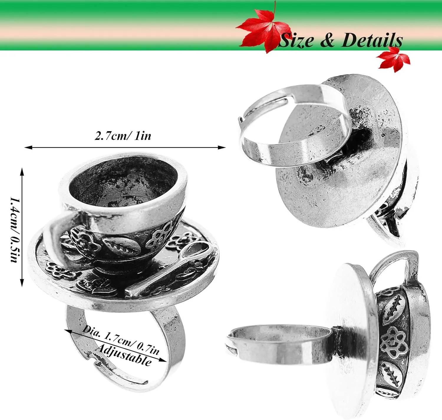 RechicGu Vintage Fairytale 3D Tea Cup Saucer Ring Party Fairy Tale Hatter Wonderland Cosplay Fancy Dress
