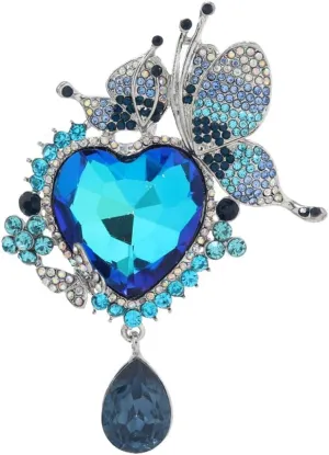 Rhinestone Love Heart Teardrop Brooch Pin for Women Bridal Elegant Austrian Crystal Butterfly Fairy Broach Corsage Birthday Wedding Ceremony Bouquet Costume Accessories