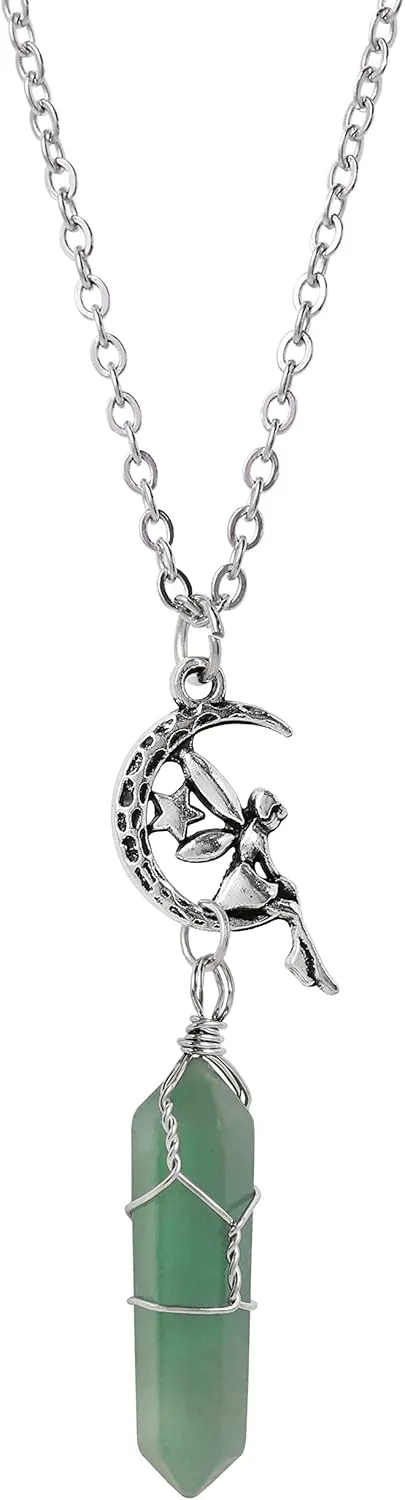 Sacina Gothic Vintage Fairy Necklace, Zinc Alloy Pendant, Green Crystal, Goth Vintage Jewelry for Women, Special Occasions