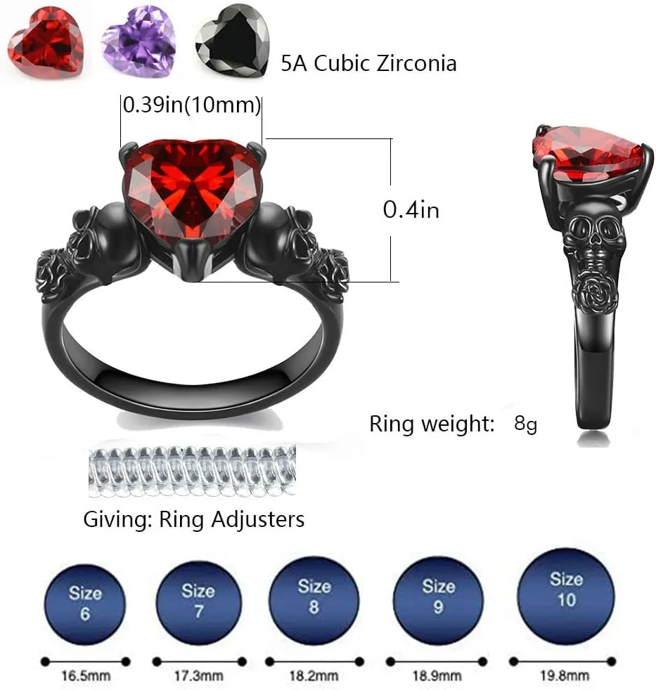 Skull Gothic Rings Retro Black Gold Heart Love Red Purple Crystal Zirconia Christmas Valentine's Day Mother's Day Engagement Women Jewelry Statement Cocktail Party Biker Ring