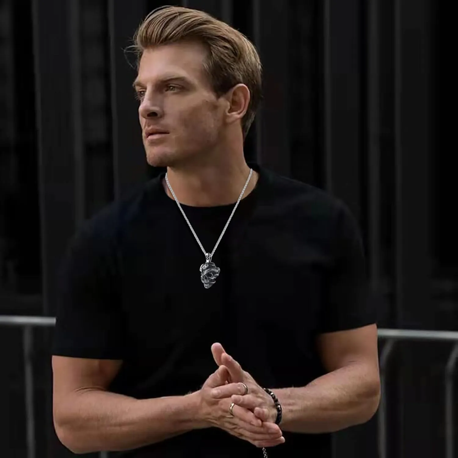 Skull Necklace for Men Stainless Steel Gothic Punk Emo Biker Necklace Jewelry for Men 60cm