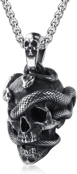 Skull Necklace for Men Stainless Steel Gothic Punk Emo Biker Necklace Jewelry for Men 60cm