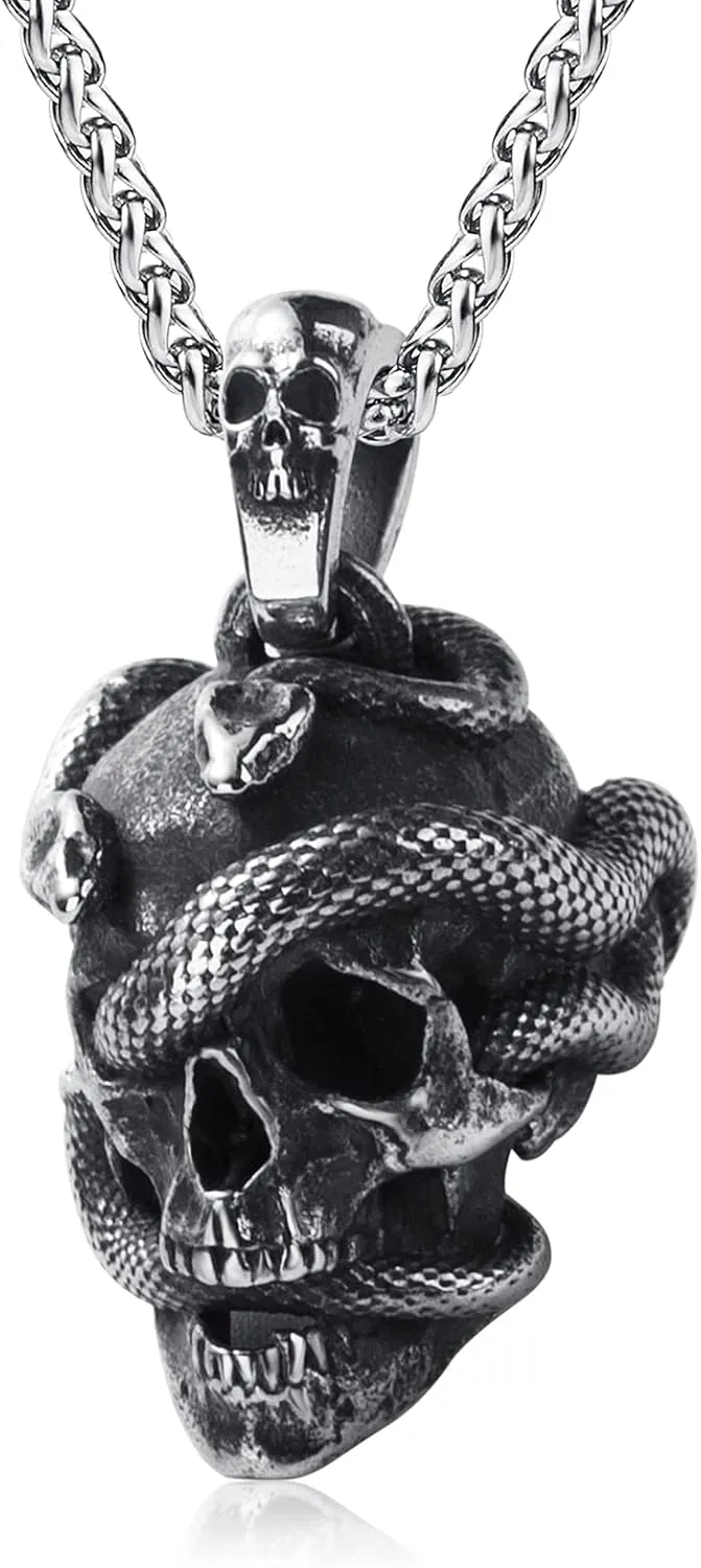 Skull Necklace for Men Stainless Steel Gothic Punk Emo Biker Necklace Jewelry for Men 60cm
