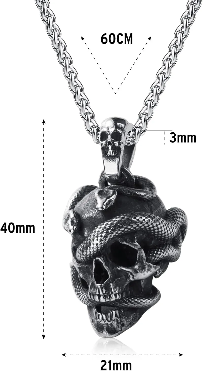 Skull Necklace for Men Stainless Steel Gothic Punk Emo Biker Necklace Jewelry for Men 60cm