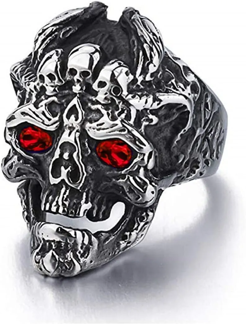 Skull Ring,Gothic Skull Head Ring for Men,Punk Demon Skull Dragon Ring Hip Hop Grim Reaper Skeleton Ring for mens,Vintage Retro Viking Rock Skeleton Jewelry