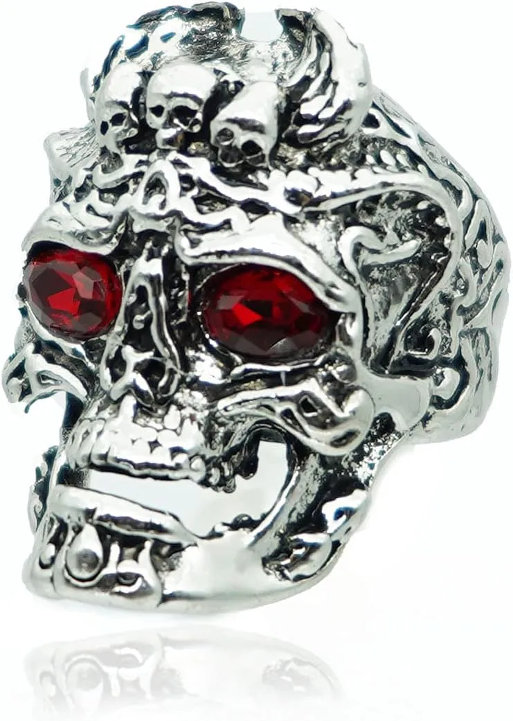 Skull Ring,Gothic Skull Head Ring for Men,Punk Demon Skull Dragon Ring Hip Hop Grim Reaper Skeleton Ring for mens,Vintage Retro Viking Rock Skeleton Jewelry