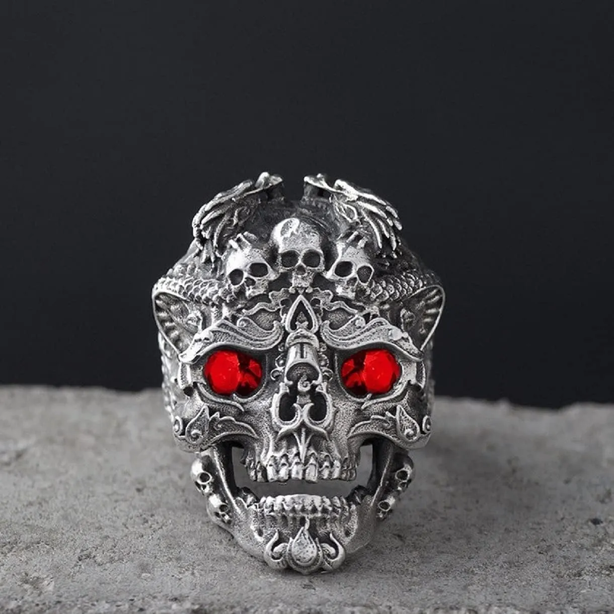 Skull Ring,Gothic Skull Head Ring for Men,Punk Demon Skull Dragon Ring Hip Hop Grim Reaper Skeleton Ring for mens,Vintage Retro Viking Rock Skeleton Jewelry