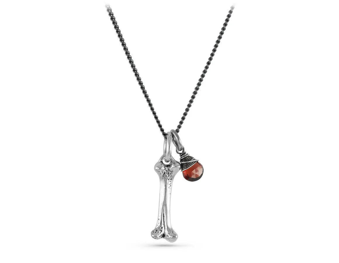 Small Bone Necklace with Garnet - Silver