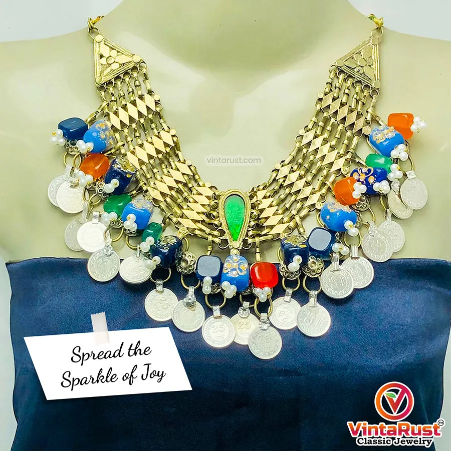 Statement Coins Choker MulticolorStones