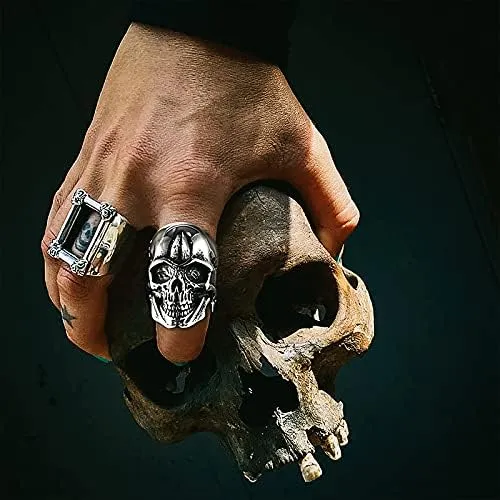 U7 Skull Ring, Skeleton Ring, Biker Ring for Cocktail Party, Gothic Fashion Rings with Skull, Size 7-14,Stainless/Black/Gold Color