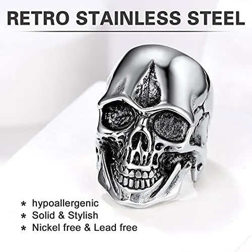 U7 Skull Ring, Skeleton Ring, Biker Ring for Cocktail Party, Gothic Fashion Rings with Skull, Size 7-14,Stainless/Black/Gold Color
