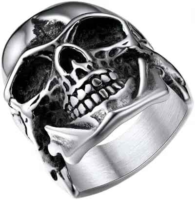 U7 Skull Ring, Skeleton Ring, Biker Ring for Cocktail Party, Gothic Fashion Rings with Skull, Size 7-14,Stainless/Black/Gold Color