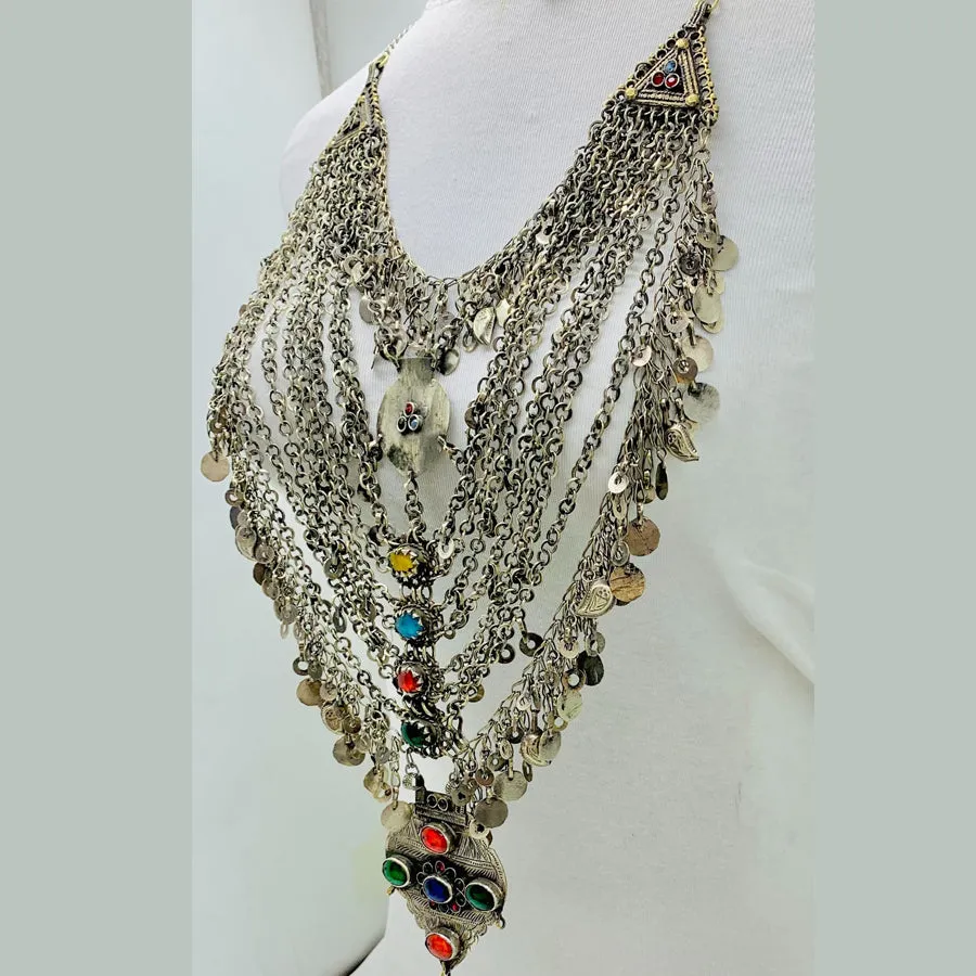 Vintage Long Multi Strands Bib Necklace