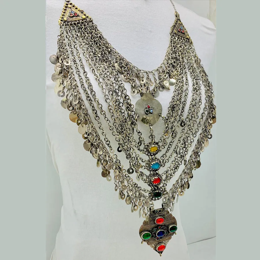 Vintage Long Multi Strands Bib Necklace